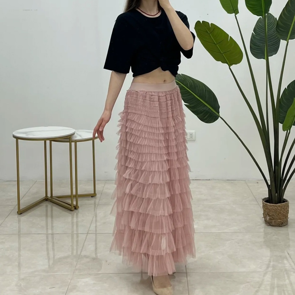 COPY - MADE IN ITALY Fabulous A-Line High Waisted Solid Color Tulle Skirts